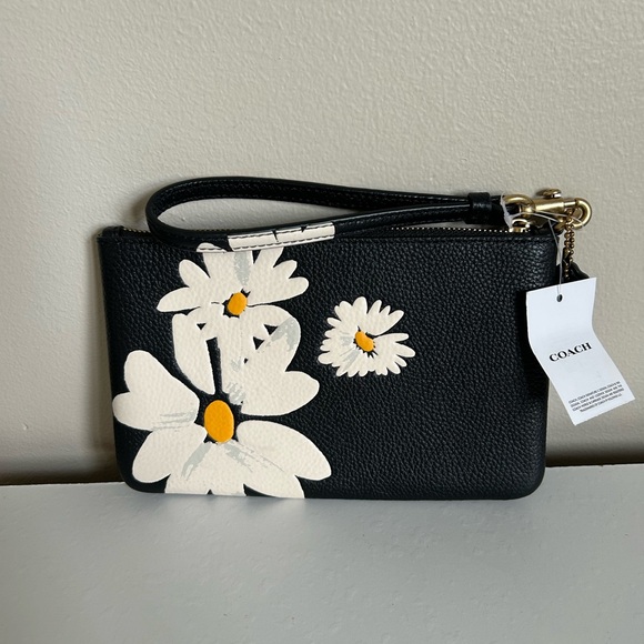 NWT Coach Black Floral Wristlet - Picture 2 of 3